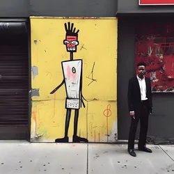 maalattu hahmo herää eloon kävellessään kadulla New Yorkissa, surrealistinen kuva 2