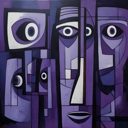 violetti ja harmaa geometrinen maalaus violetilla silmällä 4