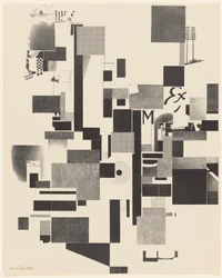 Nimetön, nro 2/6 portfoliosta Merz 3. Kurt Schwitters 6 litografiaa. Merz-kansio. Merz-kustannusyhtiön ensimmäinen portfolio (Merz 3. Kurt Schwitters 6 lithos. Merz Portfolio. Merz-kustantajan ensimmäinen portfolio)