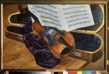 Viulu kotelossa (Viulu kotelossa). Kuzma Sergejevitš Petrov Vodkin (Petrov-Vodkin) (Kouzma Petrov Vodkin) (Petrov-Vodkin) (1878-1939), öljy kankaalle