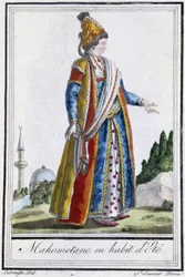Mahometaani kesäpuvussa - J. Grasset St Sauveurin "" Encyclopedia of travels" -julkaisussa, toim. Deroy, Pariisi