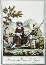 Mies ja nainen Vogeesista - J. Grasset St Sauveurin "" Encyclopedia of travels" -julkaisussa, Deron, Pariisi