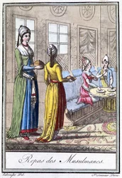 Muslim Meal - julkaisussa "" Encyclopedia of Travel"", kirjoittanut J. Grasset St Sauveur, toim. Deroy, Pariisi