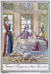 Turkkilaiset naiset Tanndourin kanssa - J. Grasset St Sauveurin "" Encyclopedia of Travels" -julkaisussa, toim. Deroy, Pariisi
