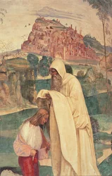 Pyhän Benedictuksen elämä, kohtaus 4: Monk Romanus pukee Benedictin
