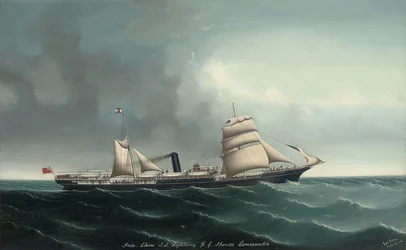 Indokiinan höyrylaiva Lightning purjeiden ja höyryn alla, 1892