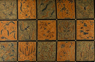 Batiikki perinteisellä ruutukuviolla, Surakarta, Java, Indonesia, yksityiskohdat