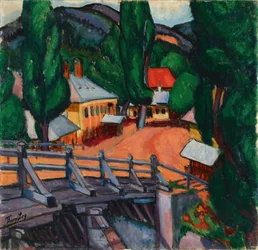 Paysage avec un pont - Maisema sillan kanssa, kirjoittanut Tihanyi, Lajos (1885-1938). Öljy kankaalle
