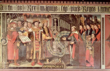 Piispa Robert Sherburne ja Henry VIII (1491-1547) n. 1508-36 (seinämaalaus)