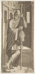 St. James Major nojasi pylvääseen ennen kapeaa, vasen jalka ristissä oikean yli, edestakaisin..., 1545.