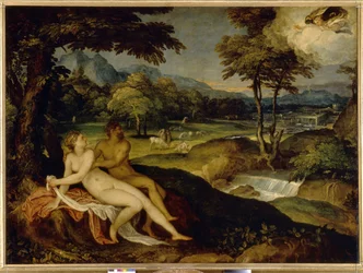 Jupiter ja Io. Lambert Sustrisin maalaus (1515 tai 1520 - vuoden 1591 jälkeen), öljy kankaalle, vuosilta 1558-1563. Italialainen taide (Venetsia)