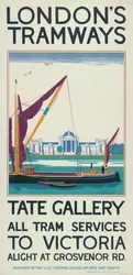 "Tate Gallery", Lontoon kreivikuntaneuvoston LCC Tramways -juliste, 1925