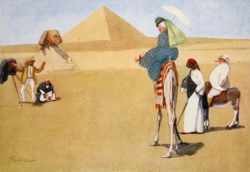 Poseeraamassa pyramidien luona, teoksesta "Egyptin valoisa puoli", 1908