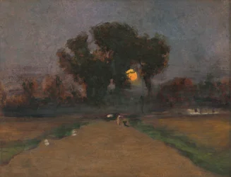 Maisema ja laskeva aurinko, 1890-1900