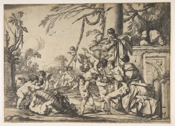Neitsyt ja Kristus-lapsi, enkelit palvelevat, 1640.