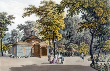 Eremitaasi Laxenbourgin keisarillisen palatsin puutarhassa, Itävallassa, noin 1790