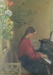 Yvonne taiteilijan tytär soittaa pianoa, n. 1905 (öljy kankaalle)