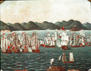 Englantilaiset laivat Rio de Janeiron lahdella (maalaus, 1700-luvun loppu)