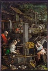 July (Spinning and weaving) (maalaus kankaalle)