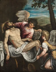 Kuollut Kristus enkelien kanssa, n. 1580 (öljy kankaalle)