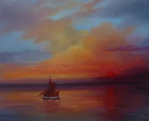 Red Sails - Thames Barge täydessä purjeessa, 2022 (öljy kankaalle)
