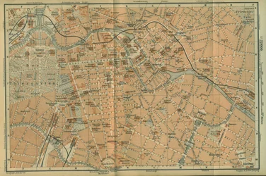 Berliinin keskustan kartta Baedekerin Koillis-Saksaa käsittelevästä matkaoppaasta, 1892
