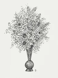 Kukkamaljakko (n. 1891–1941) – Leo Gestelin piirros korkealaatuisena.