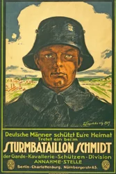 Myrskypataljoona Schmidt; Saksalaiset miehet kaatavat kotimaasi! Astu sisään ... pubiin. Berliini, 1917