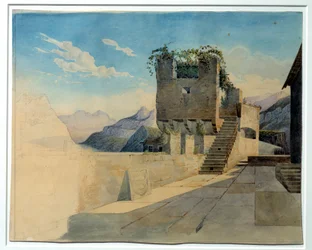 Majatalon terassi. Leo Von Klenzen (1784-1864) maalaus