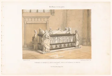 François II Bretagnen hauta Nantesissa katedraali Tombeau de François II, duc de Bretagne, dans la cathédrale de Nantes (otsikko esineessä) Contemporary France (sarjan nimi) La France de nos jours (sarjan nimi esineellä)