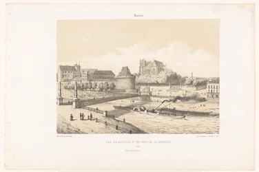 Näkymä linnalle ja Pont de la Rotondelle Loiren yli Nantesissa Nantes. Vue du chateau et du pont de la Rotonde (otsikko esineessä) Contemporary France (sarjan nimi) La France de nos jours (sarjan nimi)