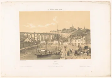 Näkymä Dinanin maasillalle laiturilta Dinan. Vue du viaduc prize du quai (nimi esineessä) Contemporary France (sarjan nimi) La France de nos jours (sarjan nimi esineellä)