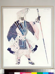 Baletit russ: ""Grand pappi"" Leon Bakstin (1866-1924) suunnittelema puku Michel Fokinen balettiin "Le dieu Bleu"