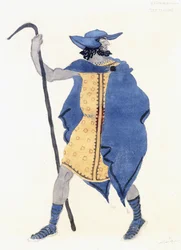 Oidipuksen pukusuunnittelu Colonus-The Strangerissa, n. 1899-1909 (lyijykynä, /c ja hopea maali paperille)