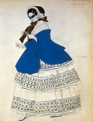 Estrella, pukuluonnos balettia Carnaval varten (akvarelli)