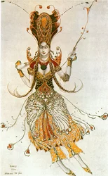 Firebird, Igor Stravinskin baletin pukuluonnos (vesiväri, väriliitu ja kulta paperille).