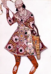 Léon Bakst-asu Stravinskyn teokseen "The Firebird" Pariisin oopperassa, kesäkuu 1910