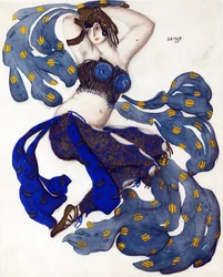Odalistinen. Pukusuunnittelu N. Rimsky-Korsakovin balettiin Sheherazade - Bakst, Leon (1866-1924) - 1910 - Akvarelli, guassi paperille - 33x28 - Yksityiskokoelma