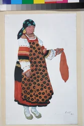 Talonpoikanainen, pukusuunnittelu Vaudeville Old Moskovaan, Theatre Feminassa Pariisissa