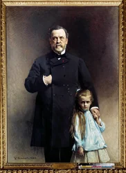 Ranskalaisen lääkärin Louis Pasteurin (1822-1895) muotokuva pienen tyttärensä Camille Vallery Radotin kanssa Leon Joseph Bonnatin (1833-1922) maalaus 1886 Pariisi, Pasteur-museo - Ranskalaisen lääkärin Louis Pasteurin (1822-1895) muotokuva suurenmoisen tyt