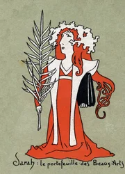Henriette Rosine Bernardin sarjakuva Sarah Bernhardtista (1844-1923) taiteen salkkuna - kuvitus Leon Lebegue (1863-1944) - Kaiverrus "" Le sun-du-dimanche""