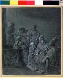 "Raamattu subjekti" (Raamatun aihe). Piirustus Leonaert Bramer (1596-1674). 1600-luvun Pushkin-museo, Moskova