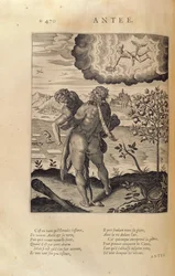 Hercules slaying Antaeus, kuvasta "Les Images ou Tableaux de Platte Peinture des Deux Philostrates Sophistes Grecs", Blaise de Vigenere (1523-96) Pariisi, 1615.