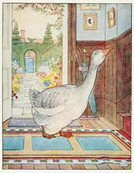 Goosey, Goosey Gander, Minne minä vaelsin, kirjasta A Nursery Rhyme Picture Book, pub. 1914.