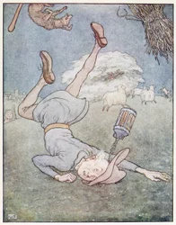 Mies kuussa putosi alas, pubista A Nursery Rhyme Picture Book. 1914 (väri litho)