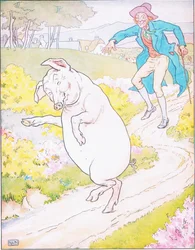 Markkinoille, markkinoille, ostaa lihava sika (väri litho)