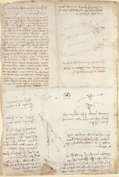 Arundel 263, f.129v, Muistiinpanot, kaaviot ja luonnokset Codex Arundelista (kynä ja muste paperille)