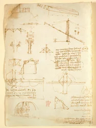 Arundel 263 f.231v, Muistiinpanot ja luonnokset mekaniikasta, "Codex Arundel" (kynä ja muste paperille)