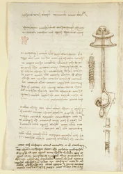 Arundel 263, f.24v Muistiinpanot ja luonnokset, jotka kuvaavat Leonardon tutkimusta sukeltajan hengityslaitteista (1508), Codex Arundelista (kynä ja muste paperille)