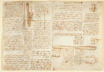 Arundel 263 f.269v, f.264 Muistiinpanot ja luonnos hydraulilaitteessa, 
